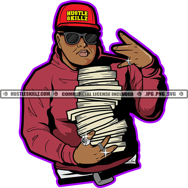 Rolling In the Hip Hop Art Rapper Wearing Sunglasses And Cap Vector Design Element White Background Rock And Roll Hand Sign SVG JPG PNG Vector Clipart Cricut Cutting Files