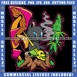 Cartoon Scarface Cat Sitting Mushroom Design Element Cat Holding Skull Head Stick Hustler Hustling SVG JPG PNG Vector Clipart Cricut Cutting Files