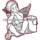African American Young Angle With Wings Design Element Heart On Floor Black And White BW Color Red Line Bucket Full Of Heart Color Design SVG JPG PNG Vector Clipart Cricut Cutting Files