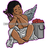 African American Young Angle With Wings Design Element Heart On Floor Bucket Full Of Heart White Background Color Design SVG JPG PNG Vector Clipart Cricut Cutting Files