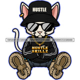 Gangster Scarface Cat Wearing Sunglass And Cap Design Element White Background Cat Sitting On Floor Vector Wearing Hudi SVG JPG PNG Vector Clipart Cricut Cutting Files