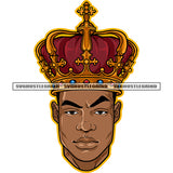 Nubian Young King Head Design Element Crown On Head White Background Expensive Crown Cross Angry Face SVG JPG PNG Vector Clipart Cricut Cutting Files
