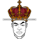 Nubian Young King Head Black And White BW Design Element Color Crown On Head White Background Expensive Crown Cross Angry Face SVG JPG PNG Vector Clipart Cricut Cutting Files