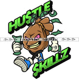 Hustle Skillz Color Quote Cartoon Money Bag Character Holding Money Bundle White Background Angry Face Money Dripping SVG JPG PNG Vector Clipart Cricut Cutting Files