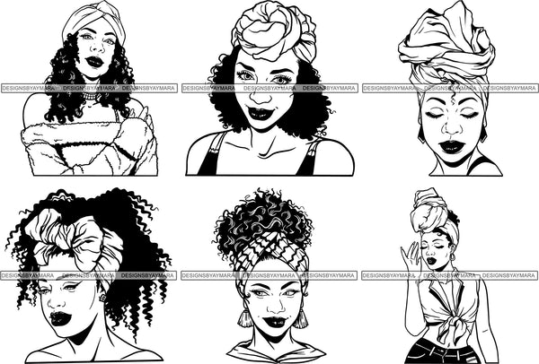 Instagram Bundle 6 Afro Woman Turban SVG Cutting Files For Silhouette and Cricut