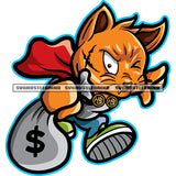 Gangster Scarface Cat Holding Money Bag Color Design Element Gangster Cat Running Vector Hustle SVG JPG PNG Vector Clipart Cricut Cutting Files