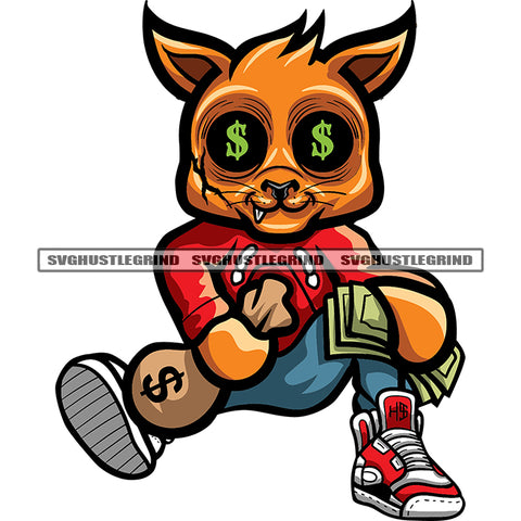 Gangster Cat Sitting On Money Bag Vector Cat Eye Dollar Sign Hand Holding Money White Background SVG JPG PNG Vector Clipart Cricut Cutting Files