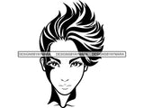 Lady Woman Hair Long Girl Beautiful Symbol Head Design Gorgeous Face Model Hairstyle Flowing Wind .PNG .SVG Clipart Vector Cricut Cut Cutting