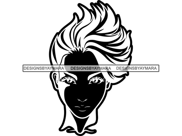 Lady Woman Hair Long Girl Beautiful Symbol Head Design Gorgeous Face Model Hairstyle Flowing Wind .PNG .SVG Clipart Vector Cricut Cut Cutting