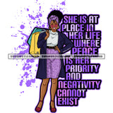 She Is At Place In Hear Life Where Peach Is Her Priority And Negativity Cannot Exist Quote Afro Woman Holding Shopping Bag Design Element Afro Hair Color Dripping She Is At Place In Hear Life Where Peach Is Her Priority And Negativity Cannot Exist
