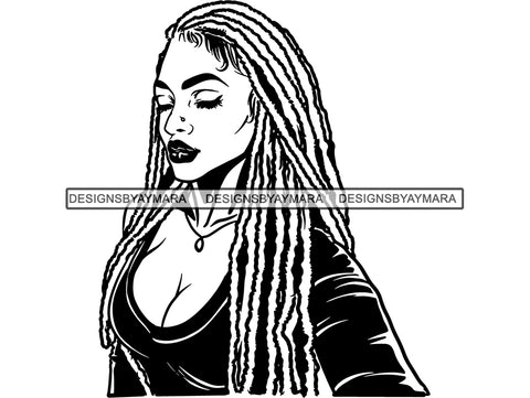 Woman With Locs Dreads In BW In Black SVG JPG PNG Vector Clipart Cricut Silhouette Cut Cutting