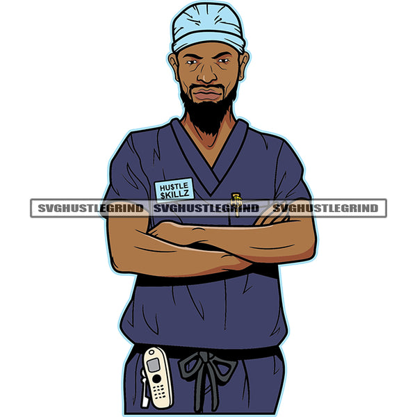 Afro Man Doctor Holding Hand Lol Savage Life Vector Man Wearing Cap Angry Face Design Element White Background SVG JPG PNG Vector Clipart Cricut Cutting Files