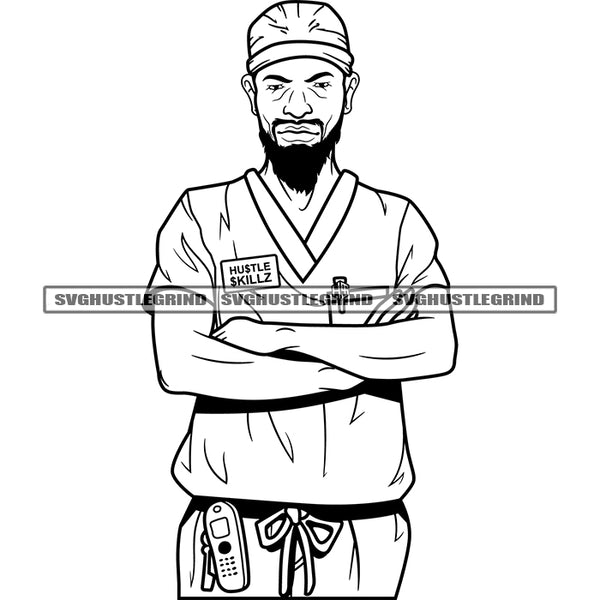 Black And White Afro Man Standing BW Design Element Hand Holding Each Other Vector Wearing Cap SVG JPG PNG Vector Clipart Cricut Cutting Files