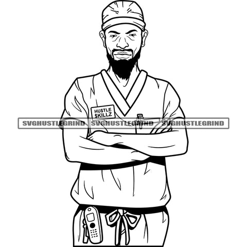 Black And White Afro Man Standing BW Design Element Hand Holding Each Other Vector Wearing Cap SVG JPG PNG Vector Clipart Cricut Cutting Files