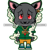 Gangster Scarface Cat Smoking Design Element White Background Red Eye Cat Smile Face Vector Cat Standing SVG JPG PNG Vector Clipart Cricut Cutting Files
