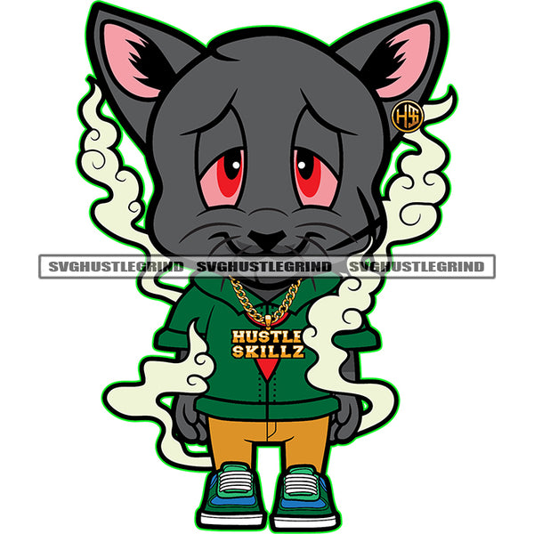 Gangster Scarface Cat Smoking Design Element White Background Red Eye Cat Smile Face Vector Cat Standing SVG JPG PNG Vector Clipart Cricut Cutting Files