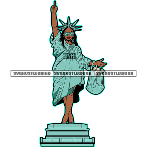 Statue Of Liberty Lola Savage Design Element Color Body Afro Woman Wearing Sunglass Holding Bag Vector White Background SVG JPG PNG Vector Clipart Cricut Cutting Files