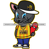 Gangster Scarface Cat Standing Wearing Cap Design Element White Background Holding Skate Boat SVG JPG PNG Vector Clipart Cricut Cutting Files