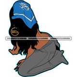 Gangster Afro Woman Sitting Sexy Pose Design Element White Background Towel On Head Curly Long Hair SVG JPG PNG Vector Clipart Cricut Cutting Files