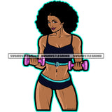 Fitness Melanin Woman Holding Dumbbell Afro Hair Style Design Element White Background Vector Bodybuilder Woman On Gym SVG JPG PNG Vector Clipart Cricut Cutting Files
