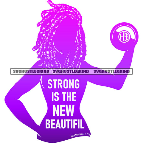 Strong In The Beautiful Color Quote Melanin Woman Silhouette Vector Design Element Locus Hair Style Woman Hustle Logo Blue Pink Color White Background SVG JPG PNG Vector Clipart Cricut Cutting Files