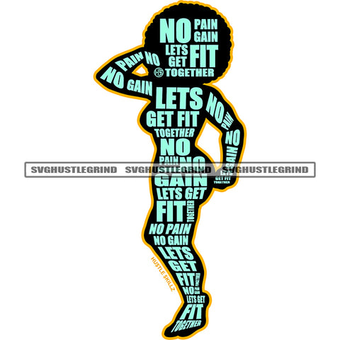 Melanin Vibes Personalized Female Afro Woman Standing Design Element Body Quote Black Color Design Silhouette White Background Afro Big Hair Style SVG JPG PNG Vector Clipart Cricut Cutting Files