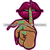 Shut The Fuck Up Color Quote On Finger Woman Lips And Finger Design Element Long Nail Red Lipstick Silhouette White Background  SVG JPG PNG Vector Clipart Cricut Cutting Files