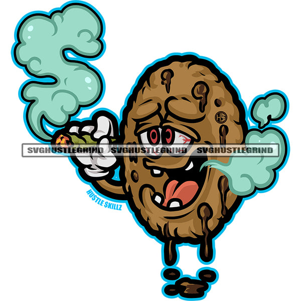 Cookies Smoking Weed And Marijuana Vector Red Eyes Design Element Cookies Open Mouth Happy And Smile Face Chocolate Dripping White Background Color Smoke Fly SVG JPG PNG Vector Clipart Cricut Cutting Files