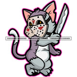 Chef Cat Holding Kitchen Knife Design Element Cat Standing Devil Evil Scarface Cat White Background Color Body SVG JPG PNG Vector Clipart Cricut Cutting Files