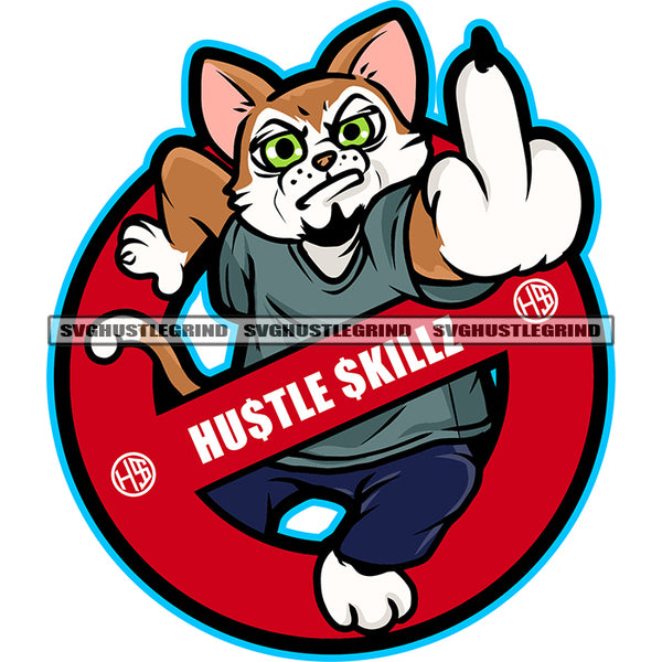 Gangster Cat Middle Finger Hand Sign Design Element Angry Face Cat Color Circle White Background Eyes Ball Design SVG JPG PNG Vector Clipart Cricut Cutting Files