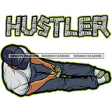 Hustle Money Quotes Stacks Dope Money Bag Man Hustle Afro Character Sitting On Floor Vector White Background Man Wearing Cap Holding Cash Money Design Element SVG JPG PNG Vector Clipart Cricut Cutting Files