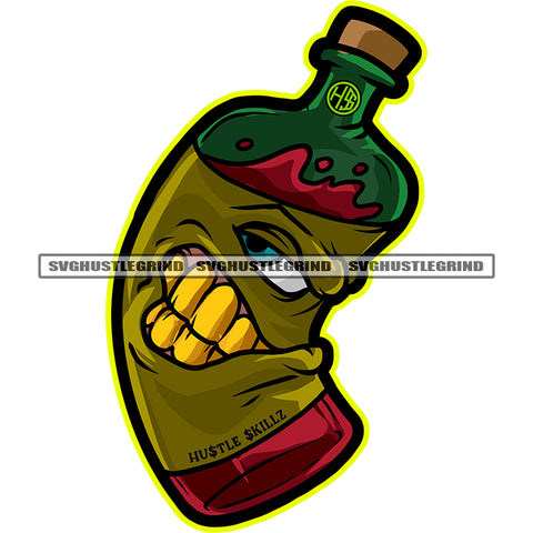 Bottle Cartoon Character Angry Face Design Element Bottle Beer Strong Cocktail Molotov Golden Teeth Art Work White Background SVG JPG PNG Vector Clipart Cricut Cutting Files