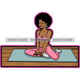 Melanin Woman Smoking Weed Marijuana Sitting On Yoga Mat Color Design Element Afro Big Hair Style Color Woman Body White Background SVG JPG PNG Vector Clipart Cricut Cutting Files
