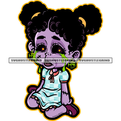 Melanin Zombie Girl Scarface Sitting Design Element Afro Hair Style Girl Cary Color Dripping On Eyes Vector White Background Scarface SVG JPG PNG Vector Clipart Cricut Cutting Files