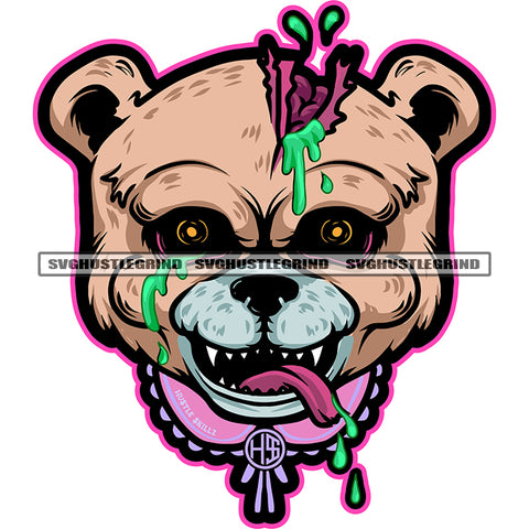 Zombie Cat Scar Head Smile Face Design Element White Background Green Color Dripping Zombie Devil Evil Smile Face Red Eyes Tongue Out Of Mouth SVG JPG PNG Vector Clipart Cricut Cutting Files