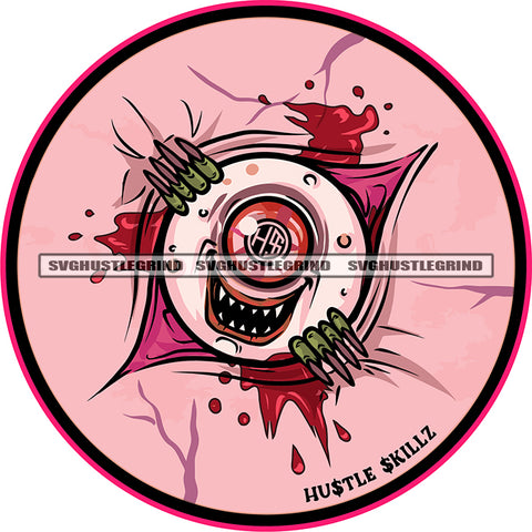 Monster Eyes Skull Hand Design Element Circle Logo Long Nail Color Design Blood Dripping Red Ball And Teeth White Background SVG JPG PNG Vector Clipart Cricut Cutting Files