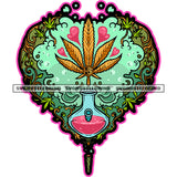 Golden Weed Leaves Hear Design Marijuana Vector Color Art Work Blood Bottle Color Line Design Smoke White Background SVG JPG PNG Vector Clipart Cricut Cutting Files