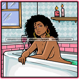 Sexy Afro Woman Sitting On Bathtub Design Element Afro Hair Style Black Beautiful Woman Wearing No Dress Colorful Background Candle  SVG JPG PNG Vector Clipart Cricut Cutting Files