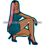 Melanin Black Beauty Woman Sitting Sexy Pose Design Element White Background Long Hair Style Color Hair Wearing High Hill SVG JPG PNG Vector Clipart Cricut Cutting Files