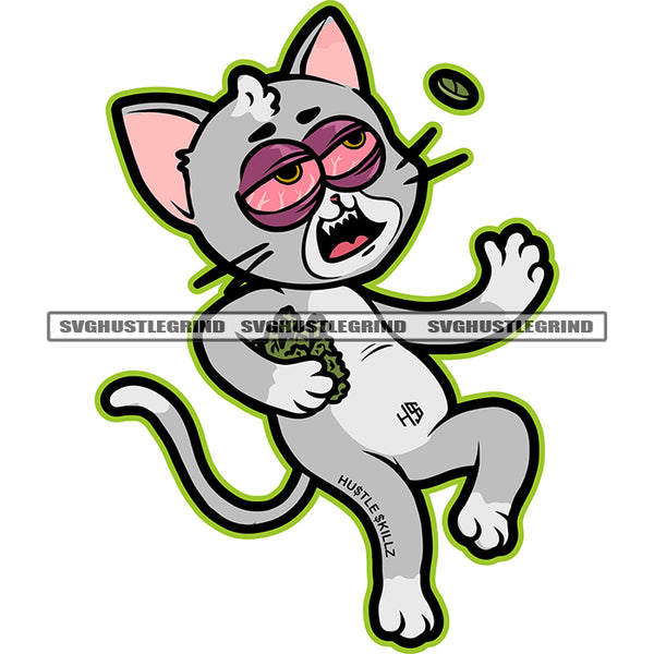 Gangster Cat Holding Weed Marijuana Vector White Background Design Element Cute Cat Red Color Scarface Cartoon Kawaill Kitten Cat SVG JPG PNG Vector Clipart Cricut Cutting Files