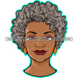 Melanin Old Woman Face Design Element Color Hair Vector White Background Old Woman Wearing Ear Ring Smile Face SVG JPG PNG Vector Clipart Cricut Cutting Files
