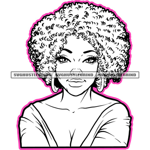 Melanin Woman Black And White Face Design Element Color Line Afro Hair Style White Background Melanin Girl Cute Smile Face SVG JPG PNG Vector Clipart Cricut Cutting Files