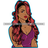 Melanin Beautiful Woman Red Head Design Element Vector Sexy Body White Background One Eye Open Red Color Hair SVG JPG PNG Vector Clipart Cricut Cutting Files