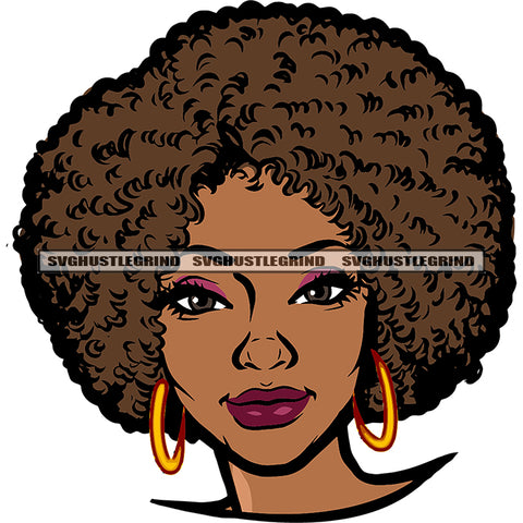 Melanin Woman Afro Hair Style Design Element Cute Afro Face Design Smile Face Eyes Lipstick Vector White Background SVG JPG PNG Vector Clipart Cricut Cutting Files