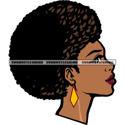Melanin Woman Side Face Afro Hair Style Design Element Cute Design Smile Face Eyes Lipstick Vector White Background SVG JPG PNG Vector Clipart Cricut Cutting Files