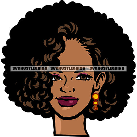 Afro Black Goddess Portrait Bamboo Earrings Bandana Attitude Gesture Blue Eyes Sexy Lips Woman Smile Face Design Element SVG JPG PNG Vector Clipart Cricut Cutting Files