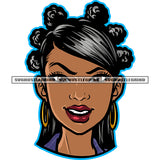 Melanin Woman Smile Face Vector Curly Hair Style Beautiful Girl Color Head White Background Wearing Big Ear Ring And Lipstick SVG JPG PNG Vector Clipart Cricut Cutting Files
