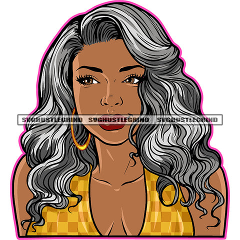 Beautiful Melanin Woman Face Design Element White Background Color Hair Sexy Pose Vector Ear Ring Lipstick SVG JPG PNG Vector Clipart Cricut Cutting Files