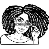 Melanin And Goddess Woman Wearing Sunglasses Black And White Vector Locus Hair Style Design Element BW Afro Long Nail And Boom Ear Ring SVG JPG PNG Vector Clipart Cricut Cutting Files