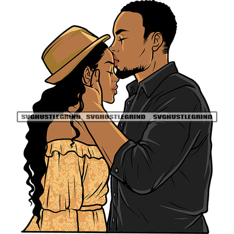 Melanin Romantic Couple Standing Kiss Each Other Design Element Happy Life Couple Goals Vector White Background Afro Man Woman Hair Style SVG JPG PNG Vector Clipart Cricut Cutting Files